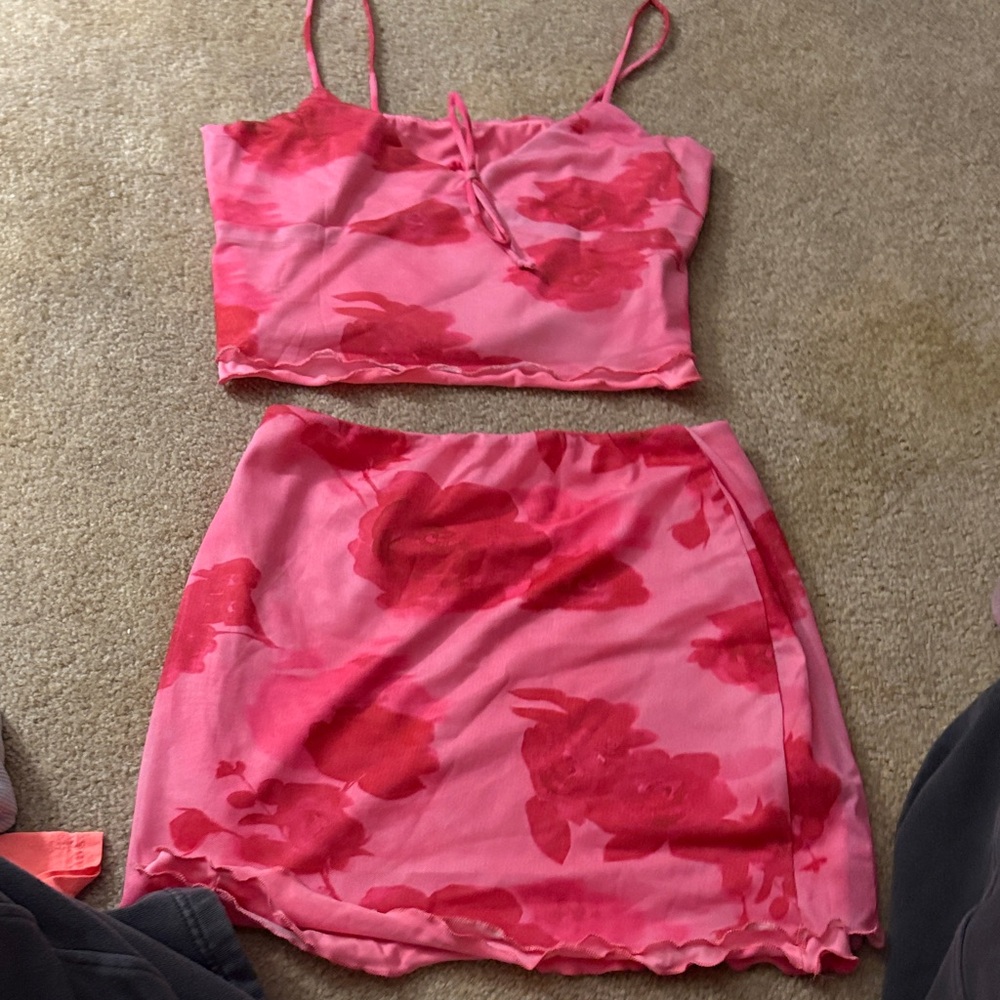 Floral Pink Skirt Set